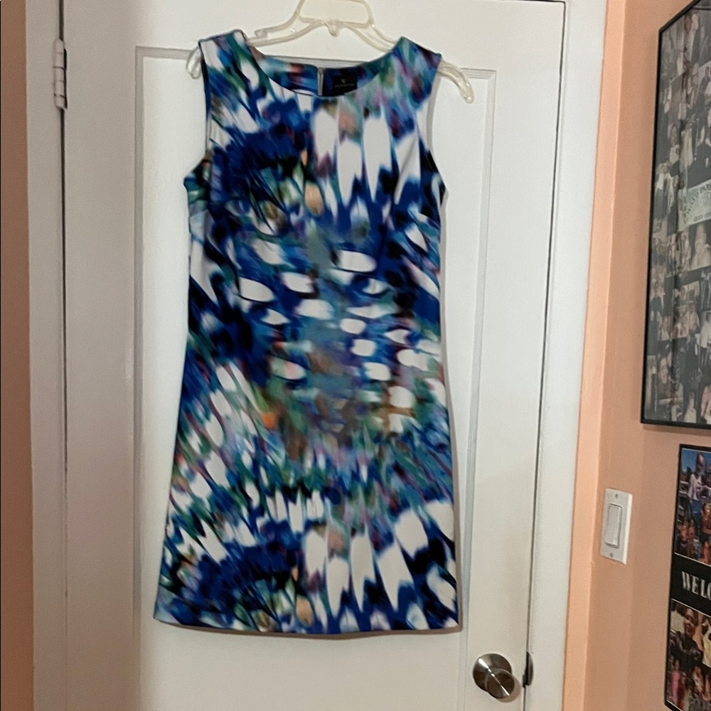 Worthington Vibrant Blue and White Patterned Mini Dress